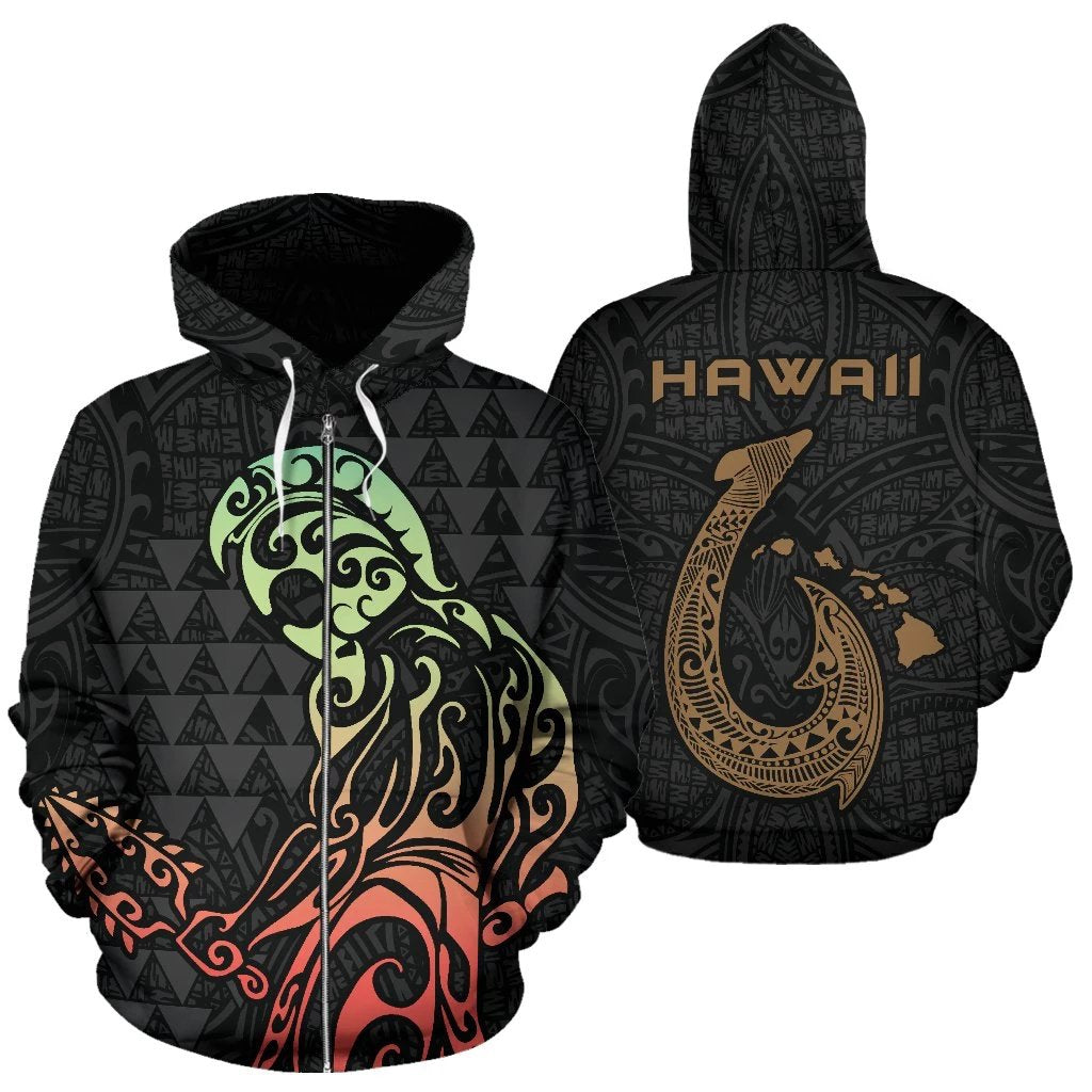 Custom Hawaii Hook Map Kanaka Warrior Hoodie (Zip) Unisex Black - Polynesian Pride