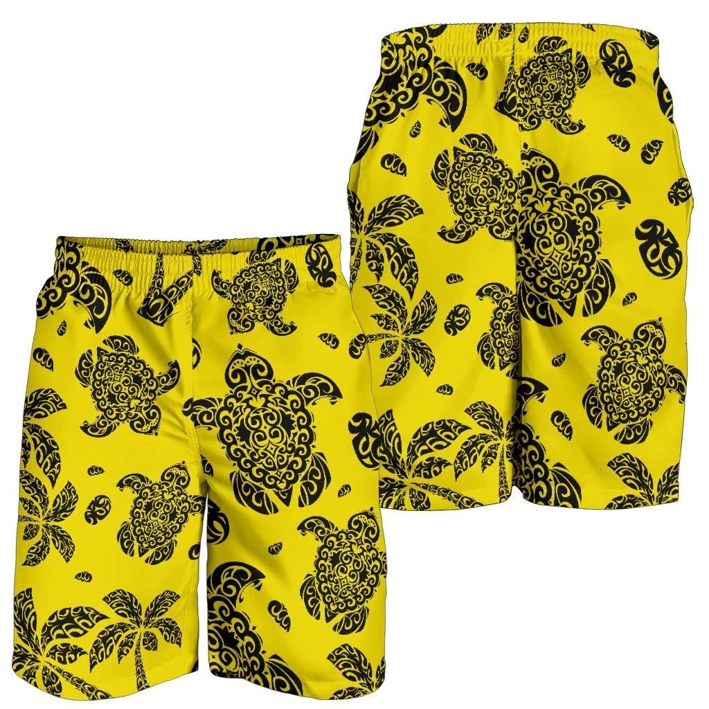 Polynesian Turtle Palm And Sea Pebbles Yellow Men's Short Men's Shorts Yellow - Polynesian Pride