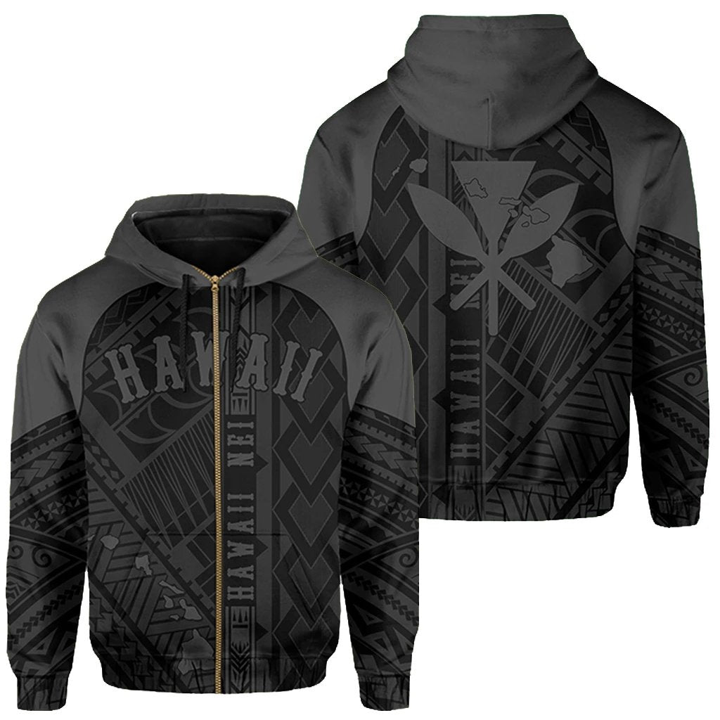 Hawaii Nei Hoodie Zip up Polynesian Grey Unisex Blue - Polynesian Pride