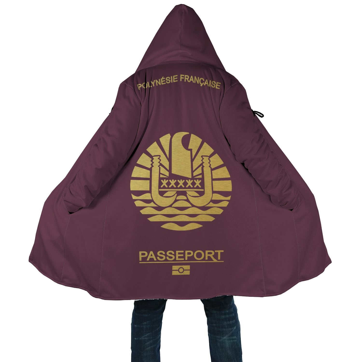 French Polynesia All Over Print Cloak - Passport Version Unisex Red & Gold - Polynesian Pride