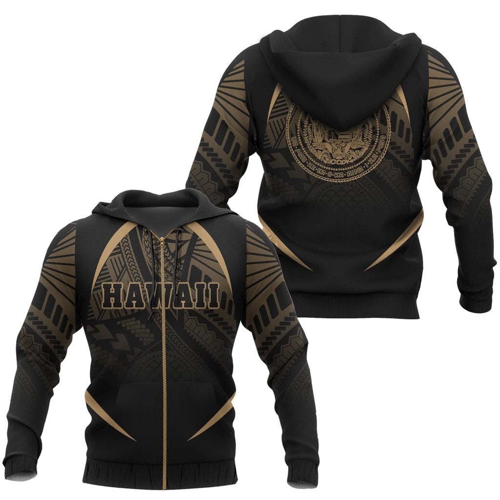 Hawaii Polynesian Zipper Hoodie Gold The Face Style Unisex Gold - Polynesian Pride