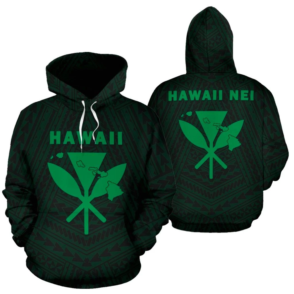 Hawaii Kanaka Polynesian Hoodie Green Unisex Red - Polynesian Pride