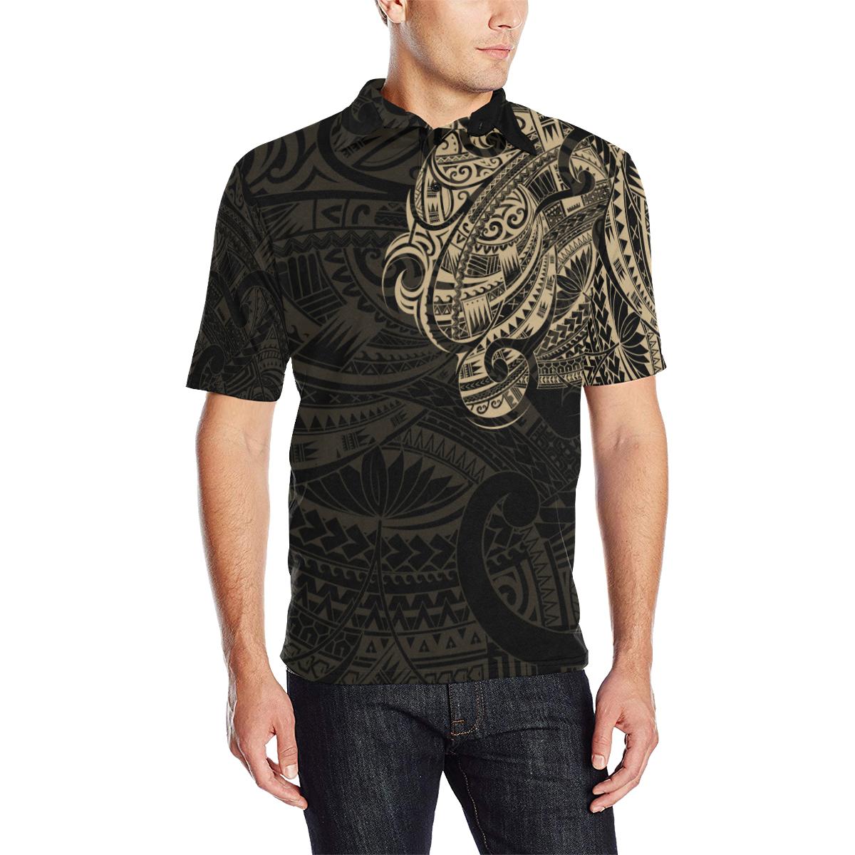 Maori Tattoo Style Golden Polo T Shirt Unisex Black - Polynesian Pride