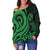 Tonga Women's Off Shoulder Sweater - Green Tentacle Turtle - Polynesian Pride