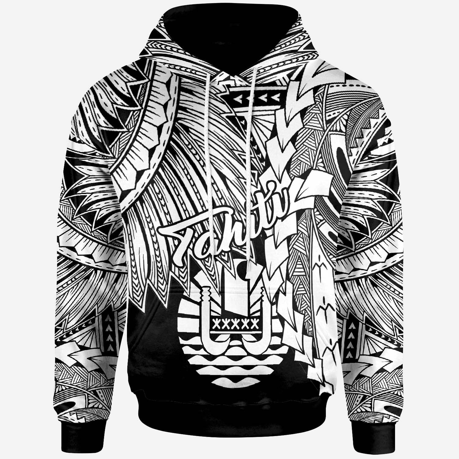 Tahiti Polynesian Hoodie Tribal Wave Tattoo White Unisex White - Polynesian Pride