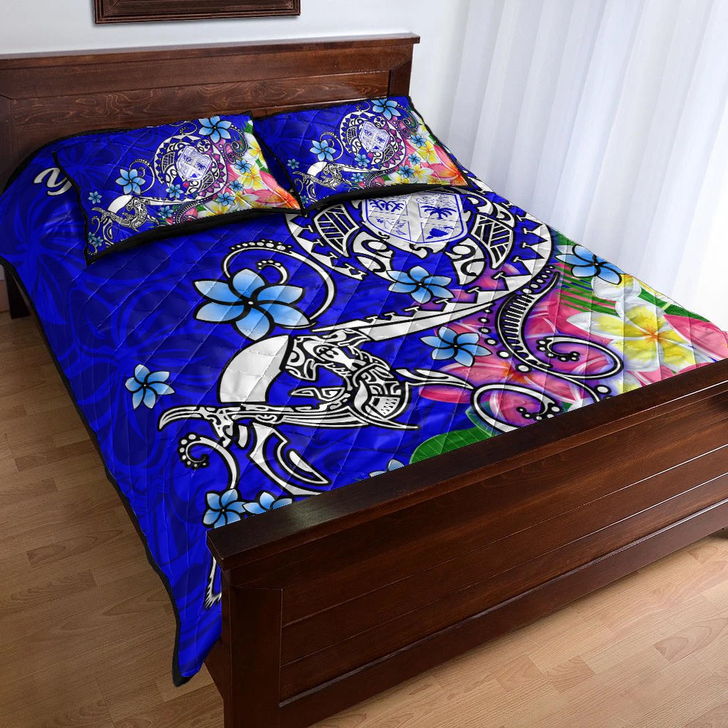 Fiji Custom Personalised Quilt Bed Set - Turtle Plumeria (Blue) Blue - Polynesian Pride