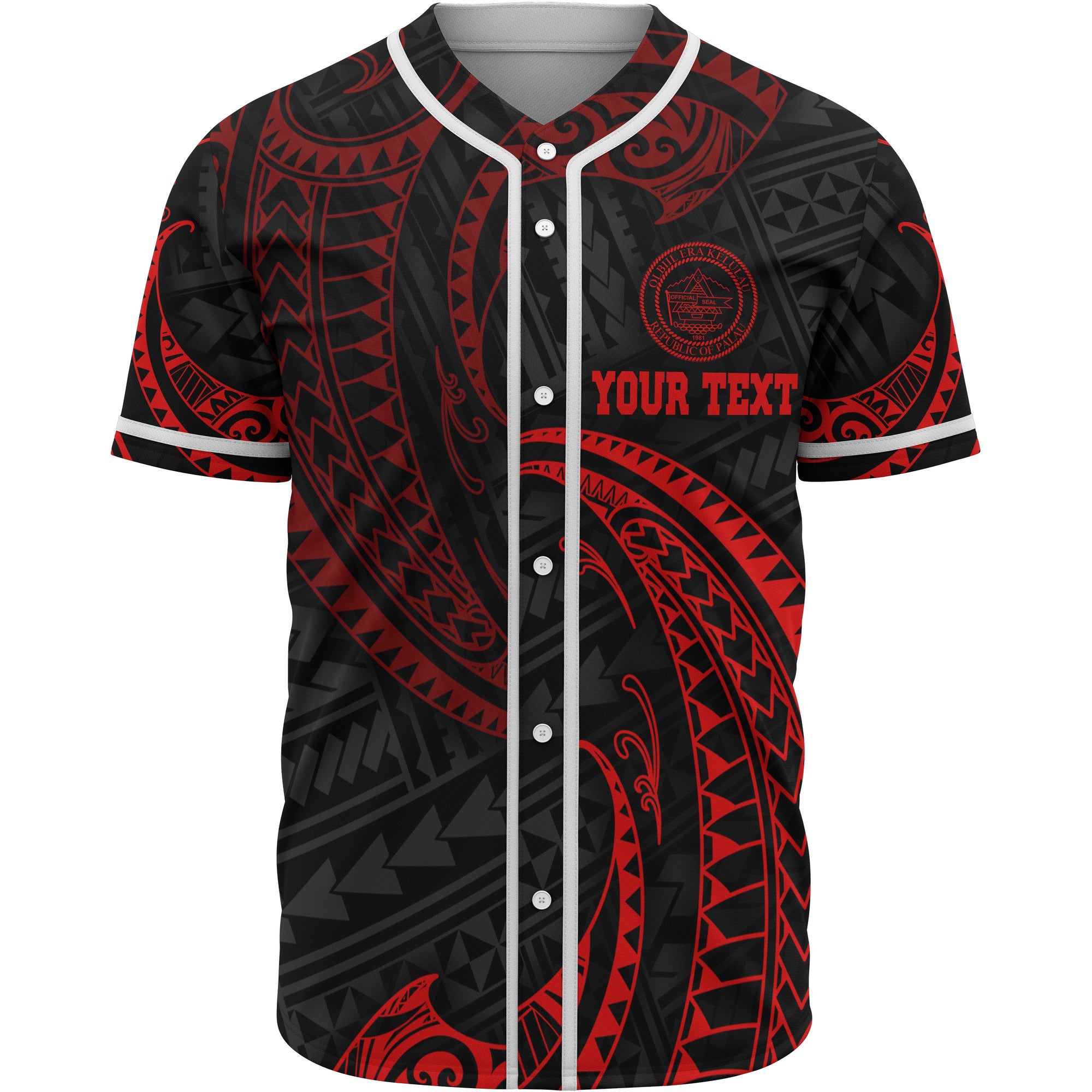Palau Polynesian Custom Personalised Baseball Shirt - Red Tribal Wave Unisex Red - Polynesian Pride
