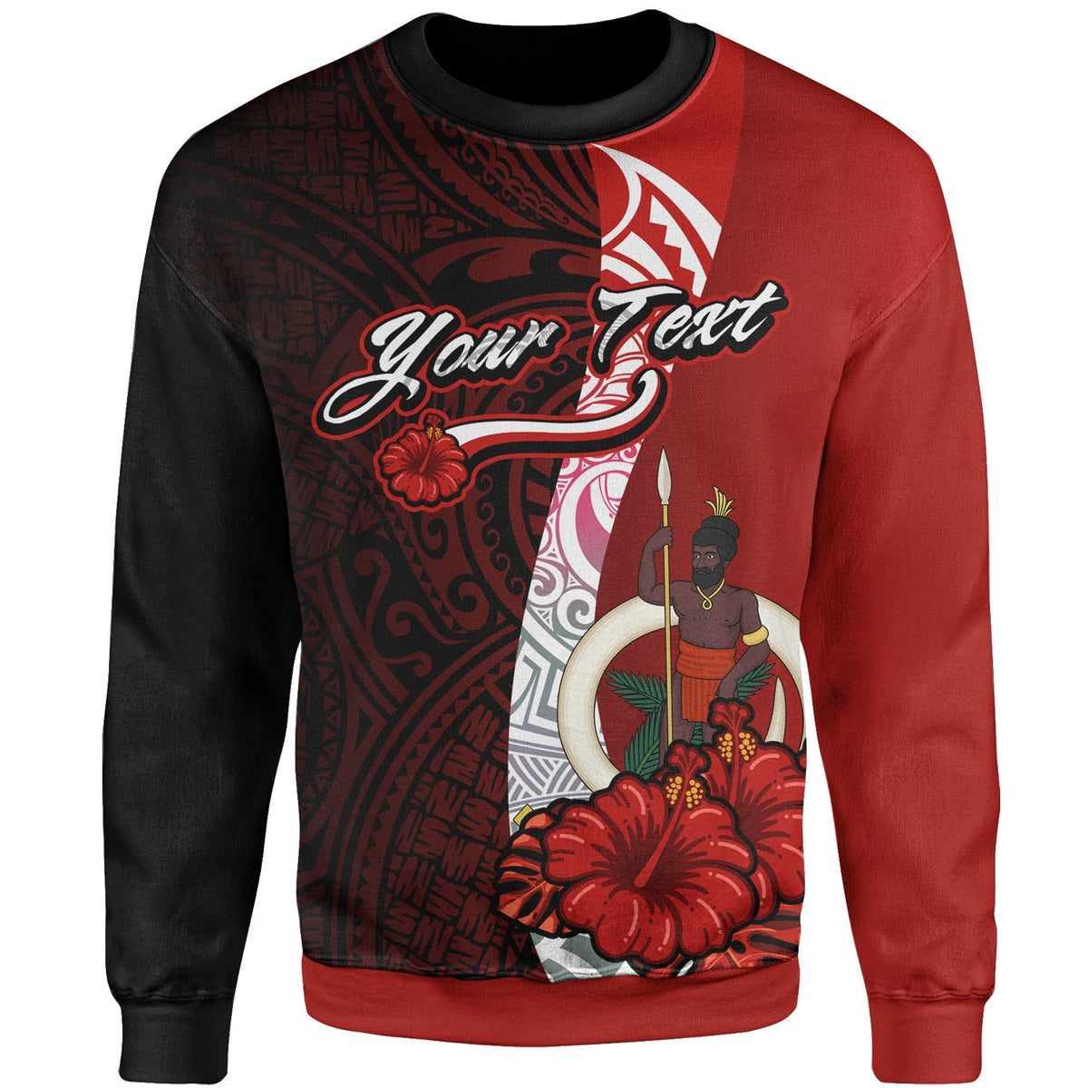 Vanuatu Polynesian Custom Personalised Sweater - Coat Of Arm With Hibiscus Unisex Red - Polynesian Pride