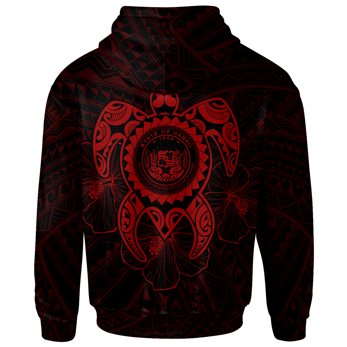 Hawaii Polynesian Custom Hoodie Vintage Polynesian Turtle (Red) - Polynesian Pride