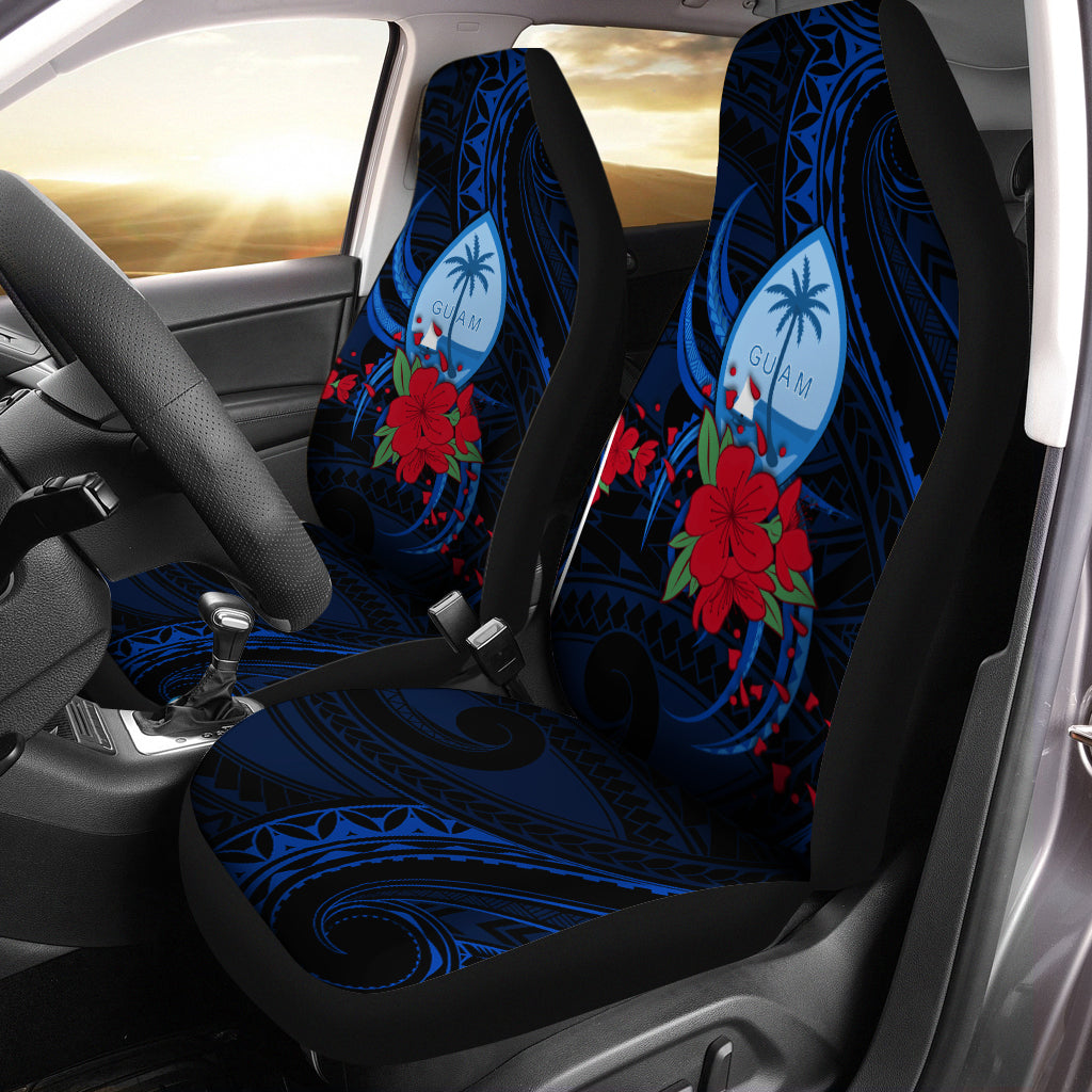 Guam Car Seat Covers Polynesian Flowers LT13 Universal Fit Blue - Polynesian Pride