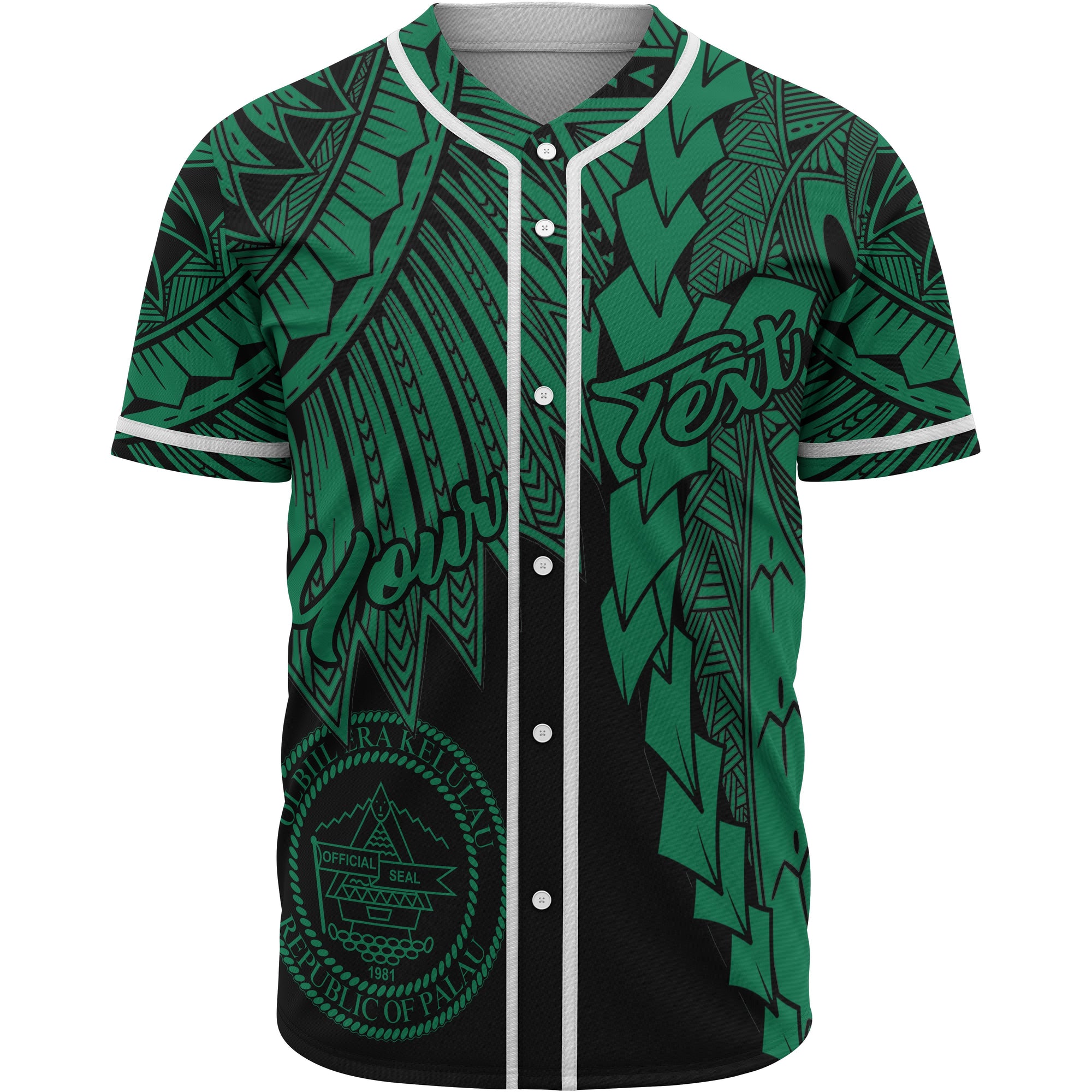 Palau Polynesian Custom Personalised Baseball Shirt - Tribal Wave Tattoo Green Unisex Green - Polynesian Pride