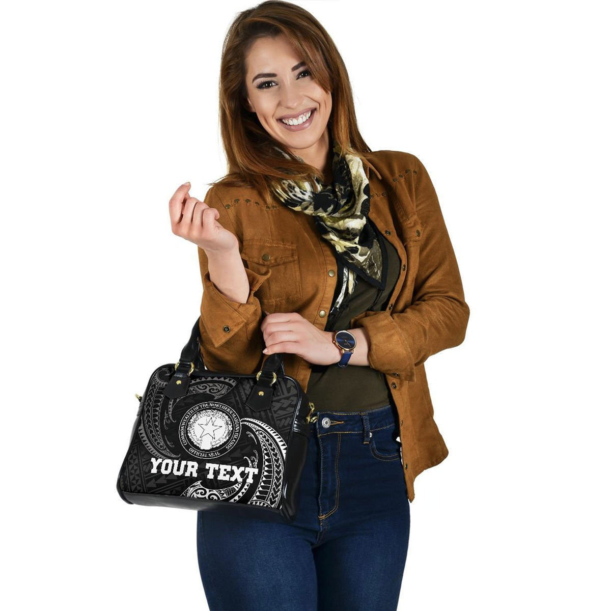 Northern Mariana Islands Polynesian Custom Personalised Shoulder Handbag - White Tribal Wave - Polynesian Pride