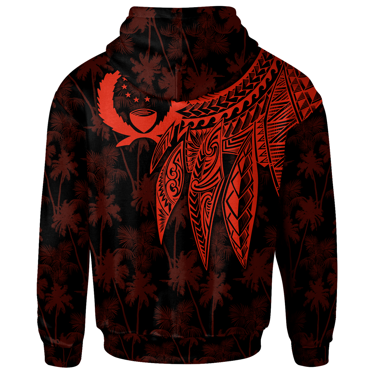 Pohnpei Zip up Hoodie Polynesian Wings (Red) - Polynesian Pride