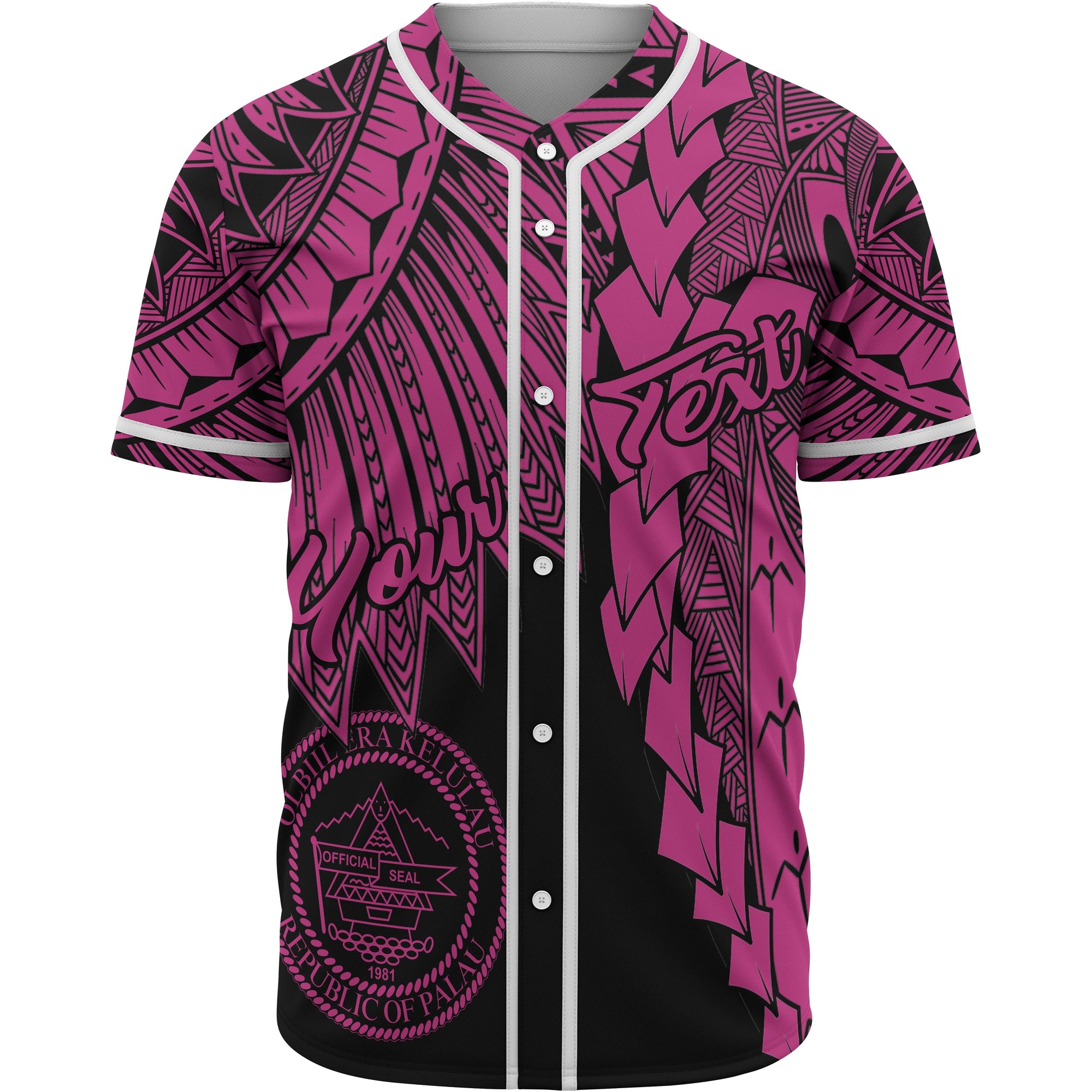 Palau Polynesian Custom Personalised Baseball Shirt - Tribal Wave Tattoo Pink Unisex Pink - Polynesian Pride