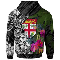 Fiji Custom Zip up Hoodie Turtle Plumeria Banana Leaf - Polynesian Pride