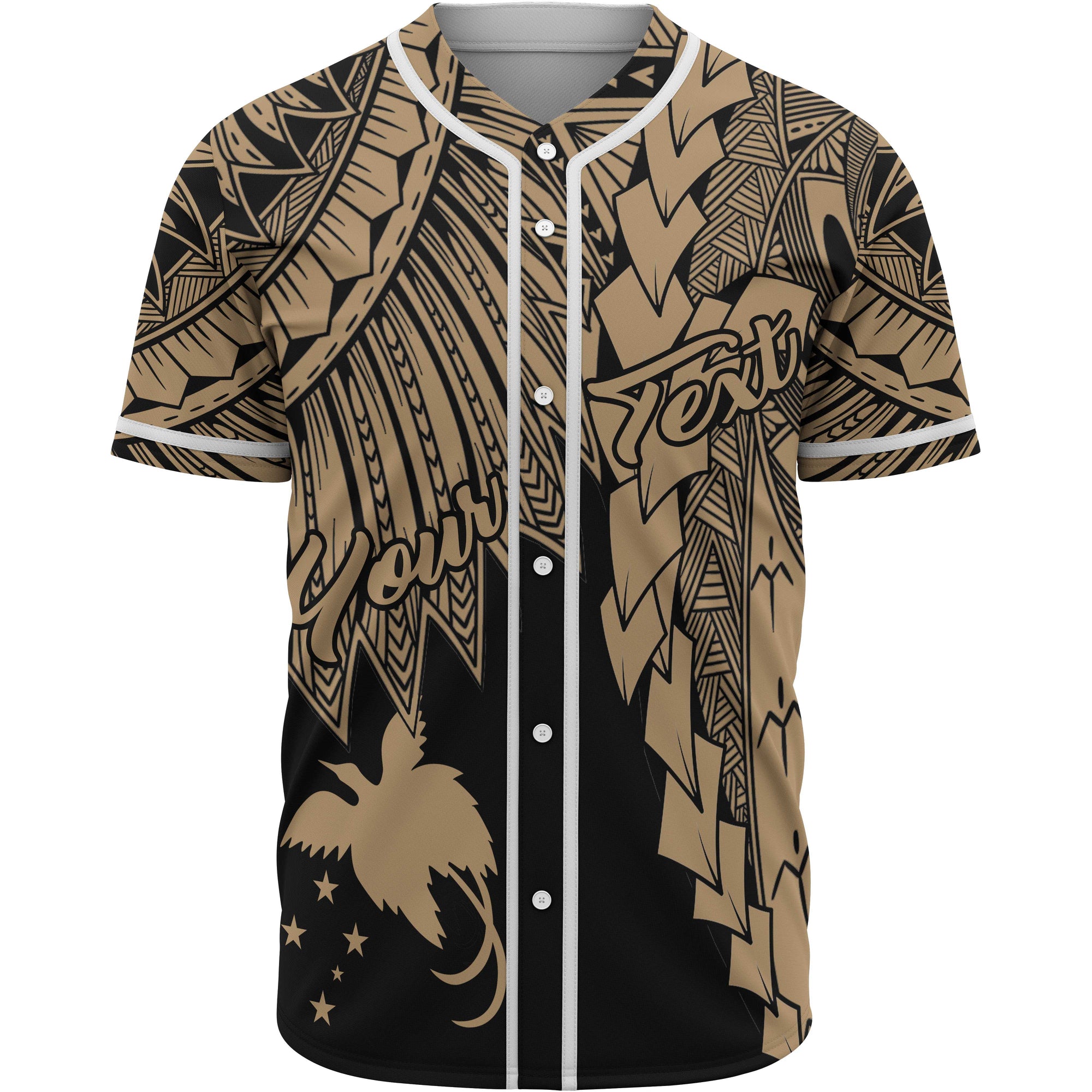 Papua New Guinea Polynesian Custom Personalised Baseball Shirt - Tribal Wave Tattoo Gold Unisex Gold - Polynesian Pride