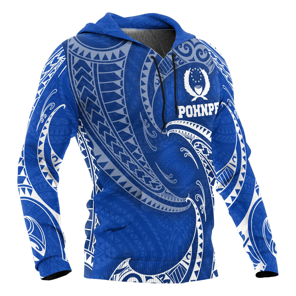 Pohnpei Micronesia Hoodie Blue Tribal Wave - Polynesian Pride