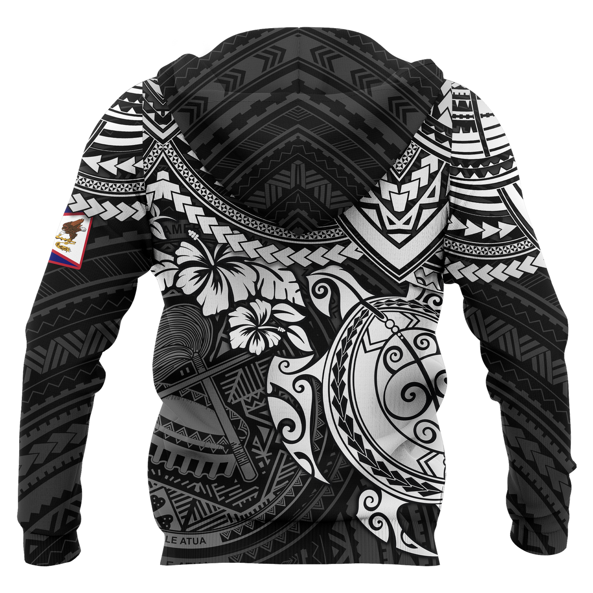 American Samoa Polynesian Hoodie Black Turtle - Polynesian Pride