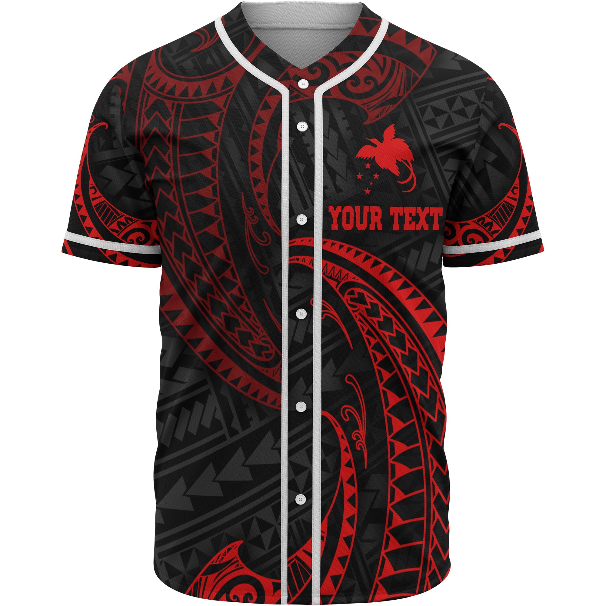 Papua New Guinea Polynesian Custom Personalised Baseball Shirt - Red Tribal Wave Unisex Red - Polynesian Pride