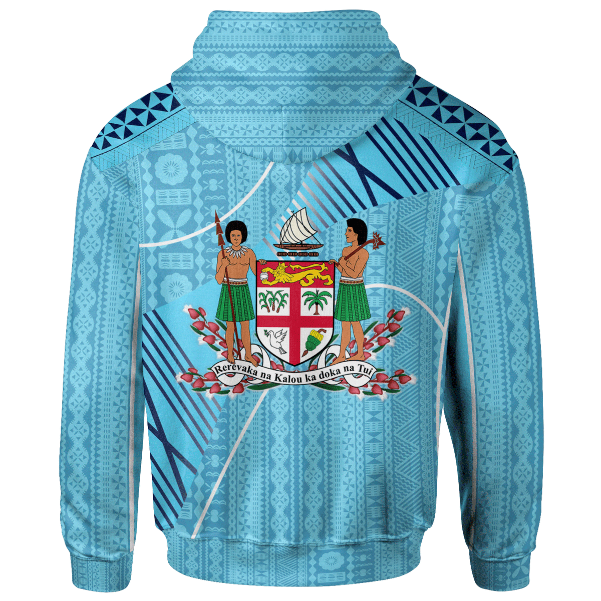 Fiji Zip Hoodie Fiji Flowers With Seal Flag Color - Polynesian Pride