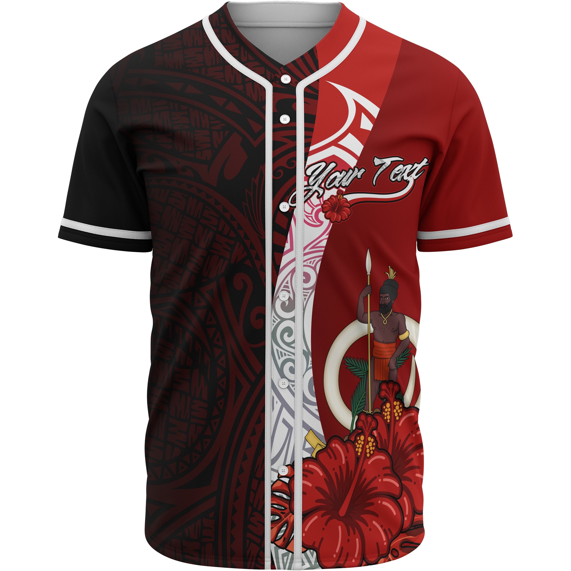 Vanuatu Polynesian Custom Personalised Baseball Shirt - Coat Of Arm With Hibiscus Unisex Red - Polynesian Pride