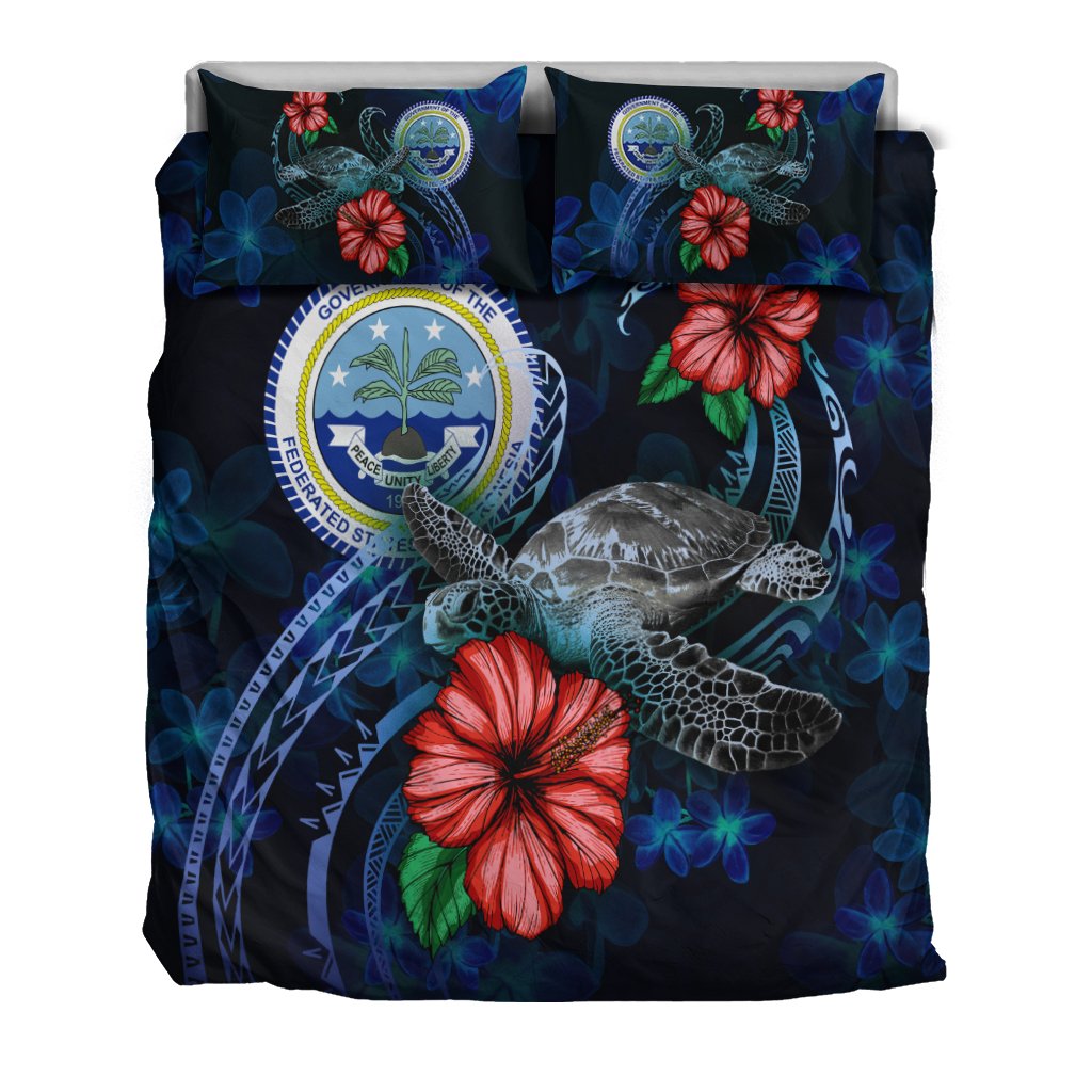 Federated States Of Micronesia Bedding Set - Blue Turtle Hibiscus - Polynesian Pride