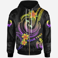 Pohnpei Custom Zip up Hoodie Plumeria Flowers with Polynesian Patterns Unisex Black - Polynesian Pride
