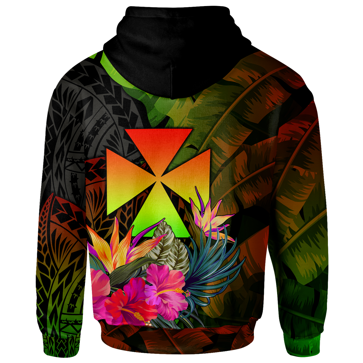 Wallis and Futuna Polynesian Hoodie Hibiscus and Banana Leaves - Polynesian Pride