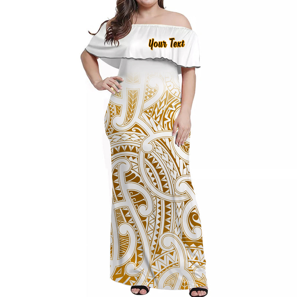 (Custom Personalised) New Zealand Off Shoulder Long Dress NZ Maori Gold LT13 Women Gold - Polynesian Pride