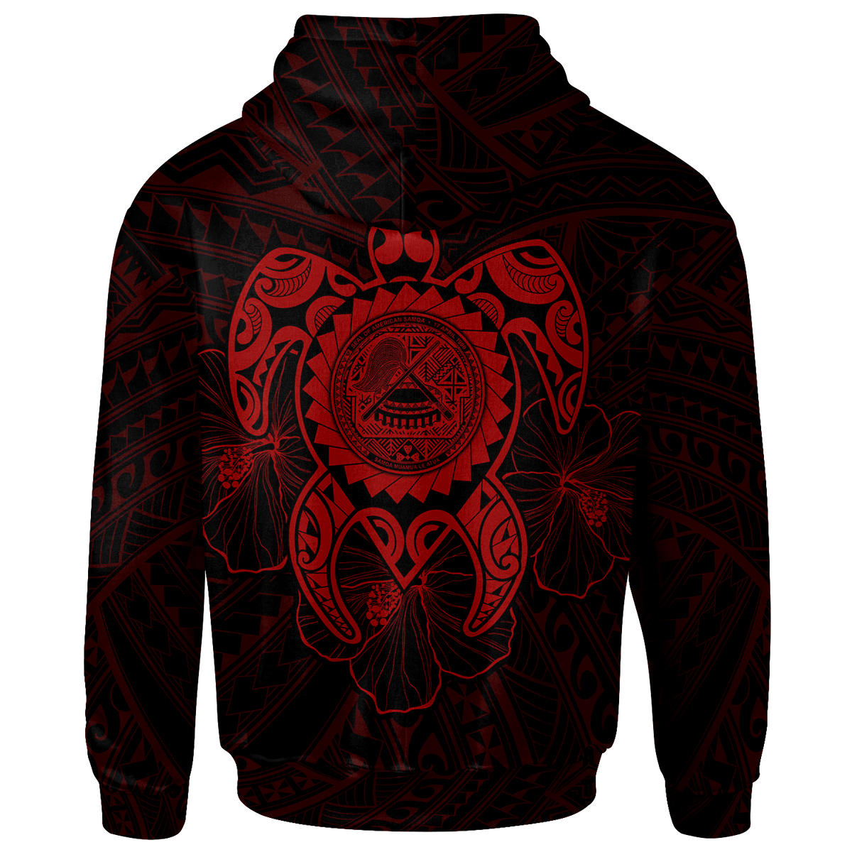 American Samoa Polynesian Custom Hoodie Vintage Polynesian Turtle (RED) - Polynesian Pride