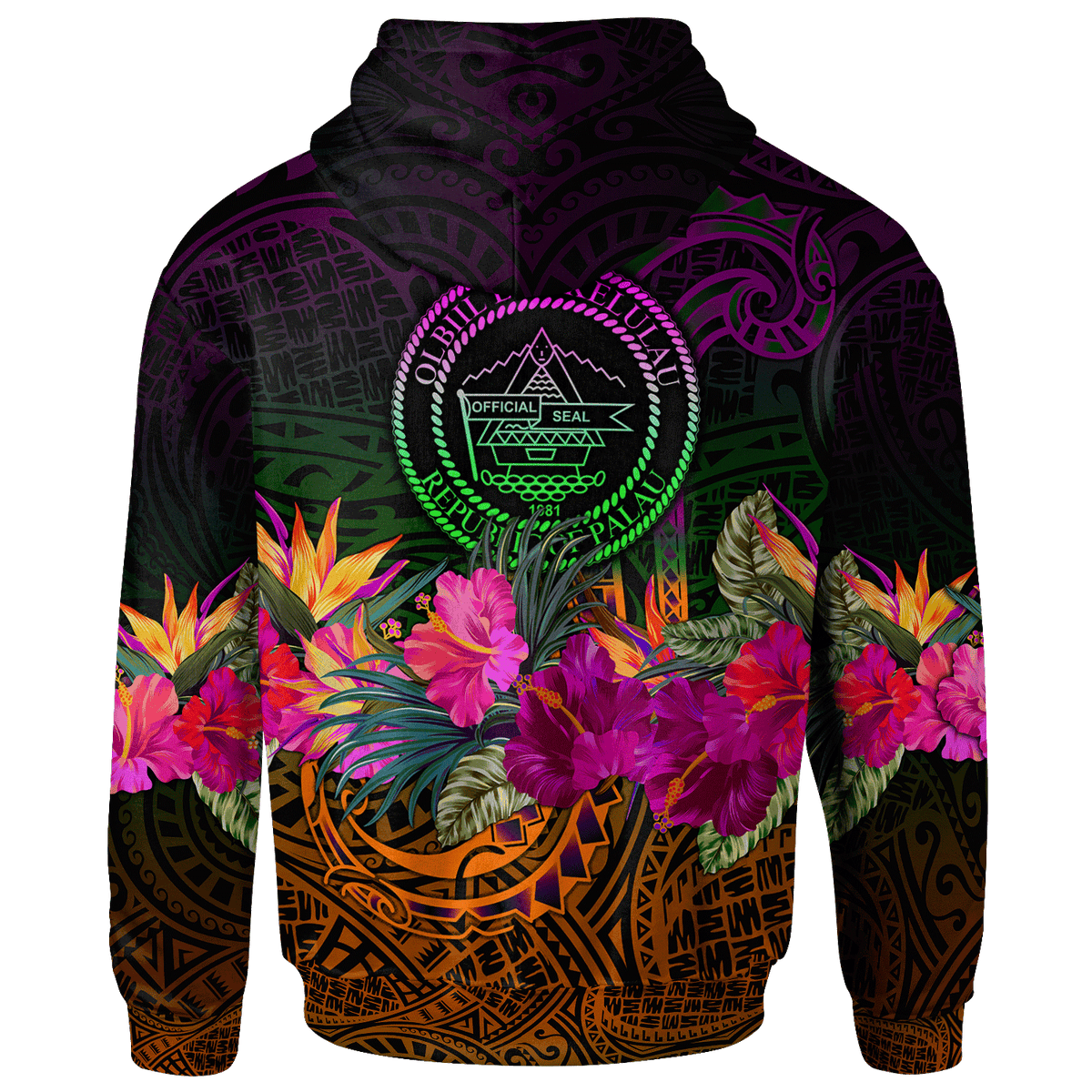 Palau Custom Zip up Hoodie Summer Hibiscus - Polynesian Pride