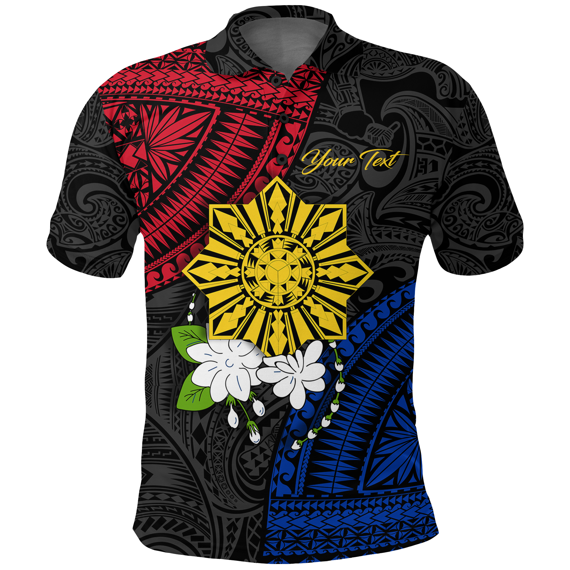 Custom Philippines Sampaguita Filipino Sun Polo Shirt LT12 Unisex Black - Polynesian Pride