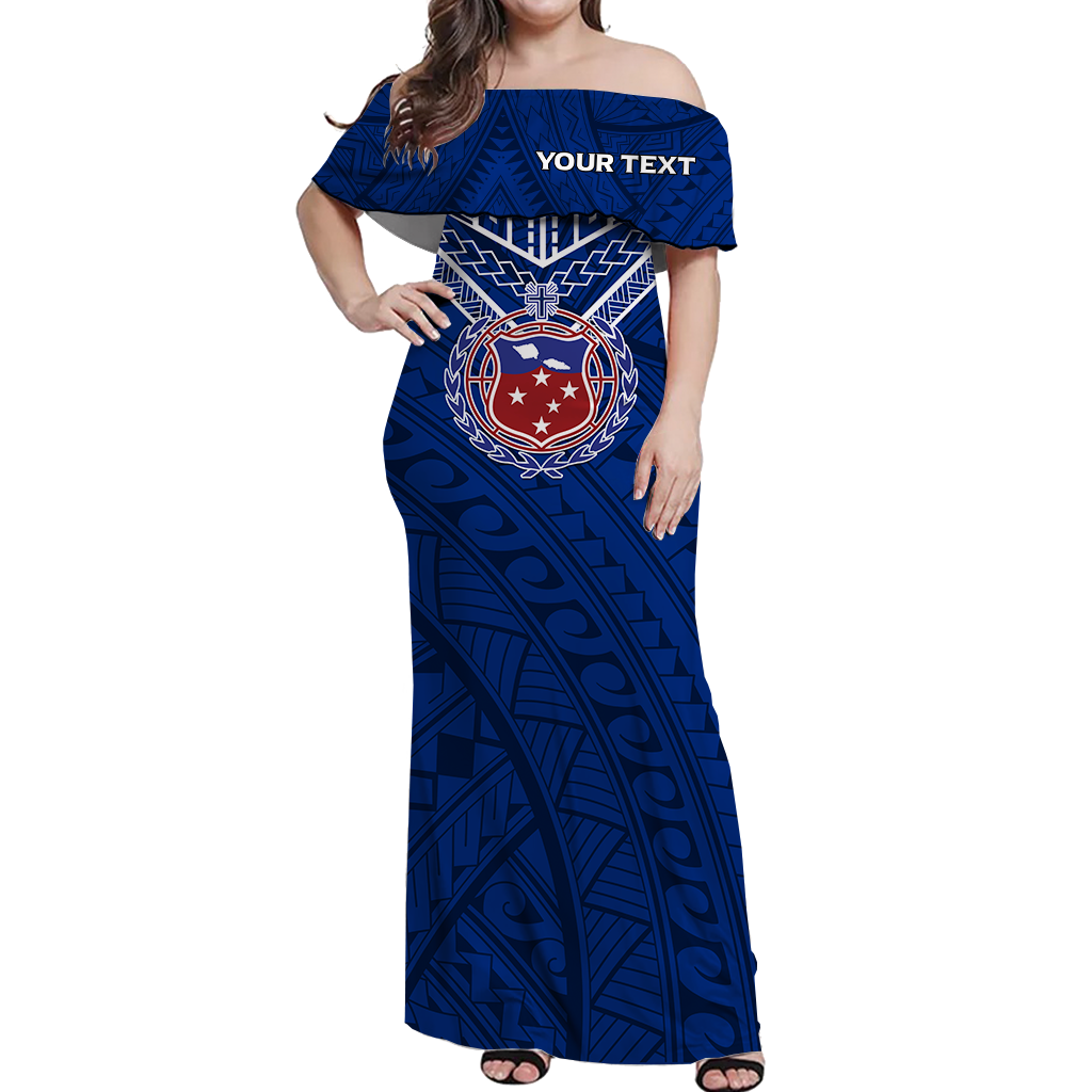 (Custom Personalised) Toa Samoa Rugby Off Shoulder Long Dress - Samoan Warrior Pride - LT12 Long Dress Blue - Polynesian Pride