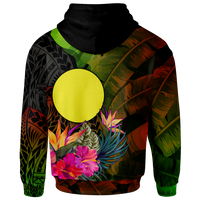 Palau Polynesian Custom Hoodie Hibiscus and Banana Leaves - Polynesian Pride