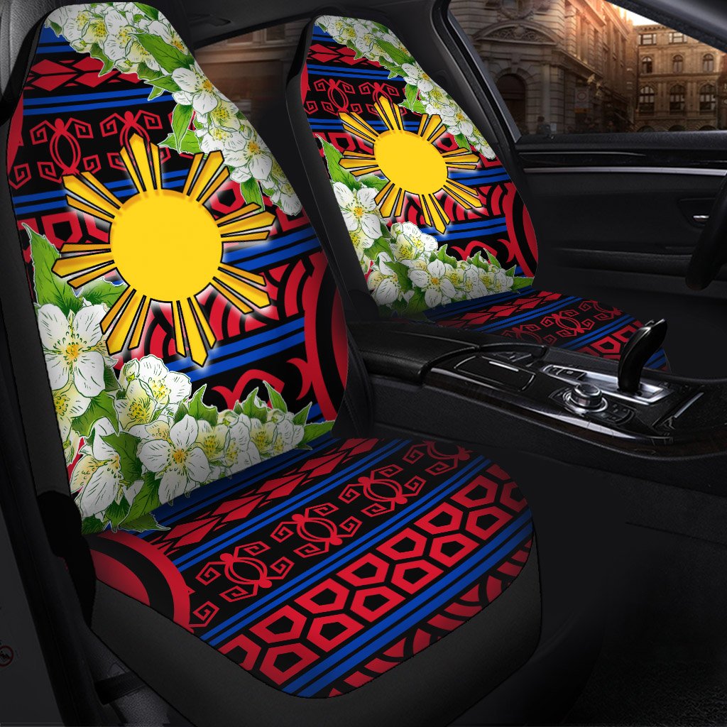 Philippines Car Seat Covers - Jasmine Flower Style Universal Fit Red-Blue - Polynesian Pride