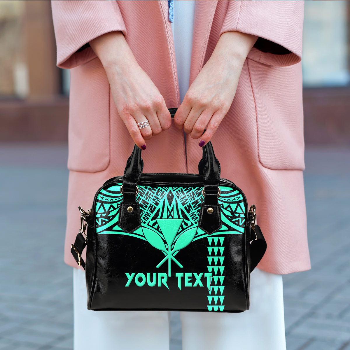 (Custom Personalised) Hawaii Polynesian Turquoise Tribal Shoulder Handbag - LT12 - Polynesian Pride