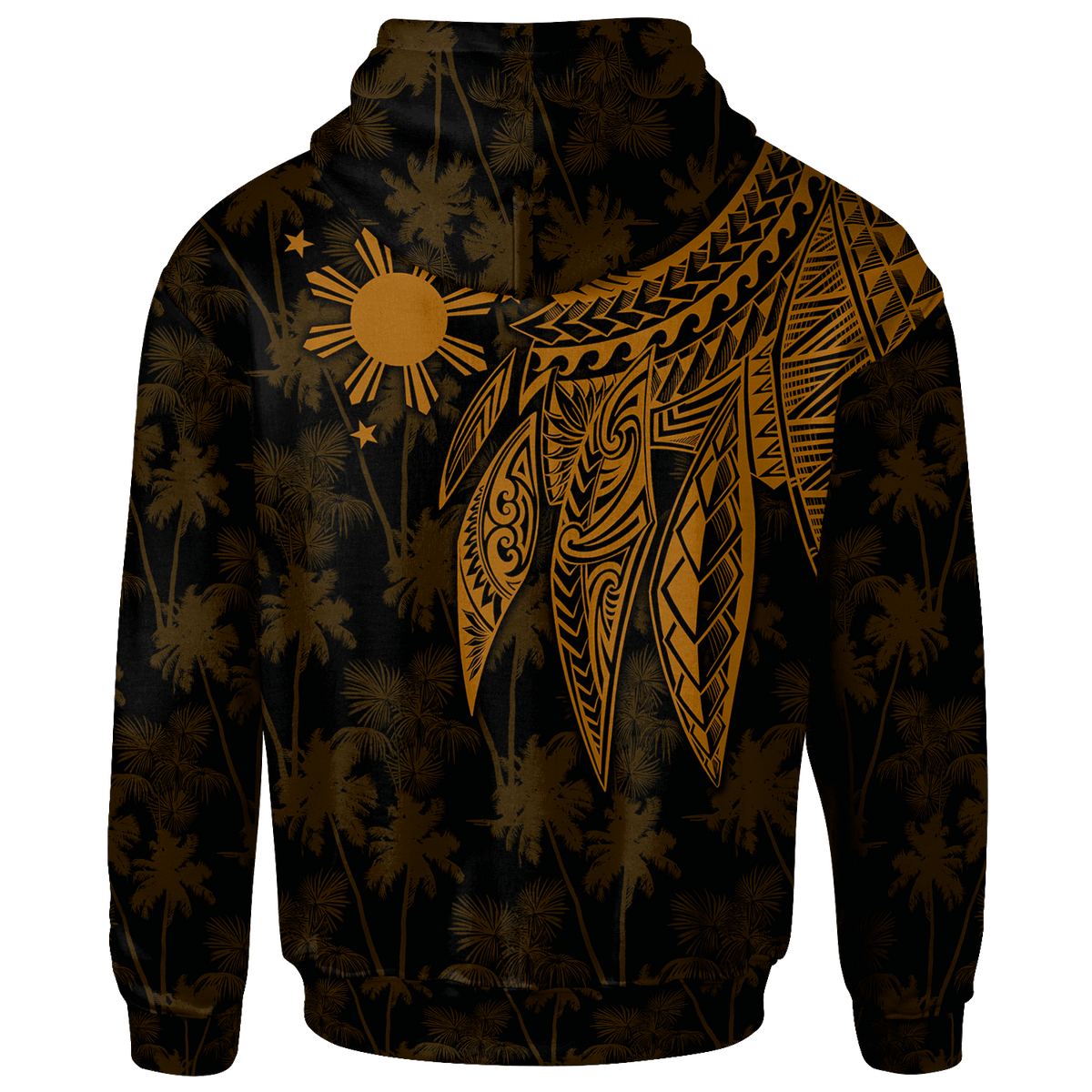 The Philippines Custom Zip up Hoodie Polynesian Wings (Golden) - Polynesian Pride