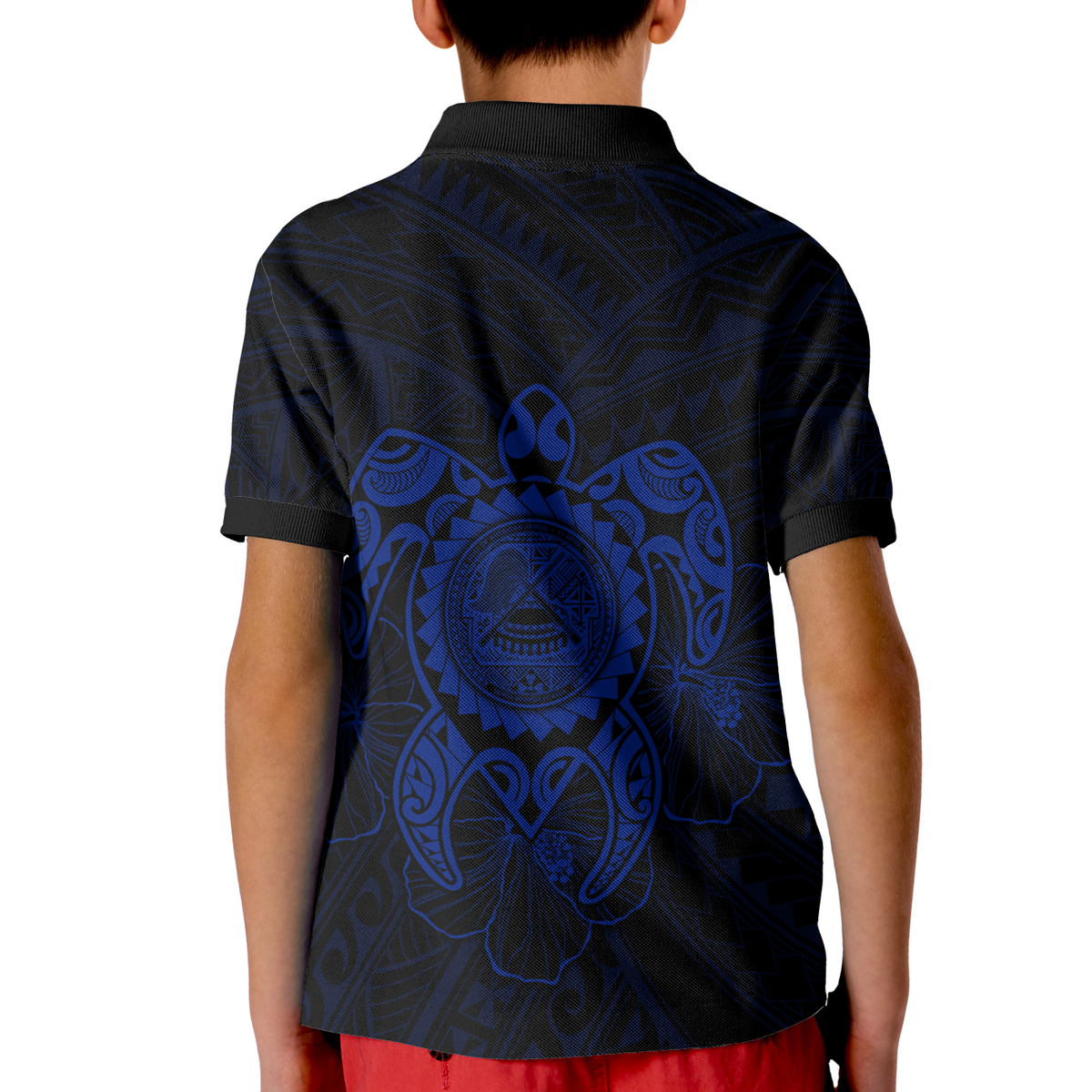 American Samoa Polynesian Custom Polo Shirt Vintage Polynesian Turtle (Blue) - Polynesian Pride