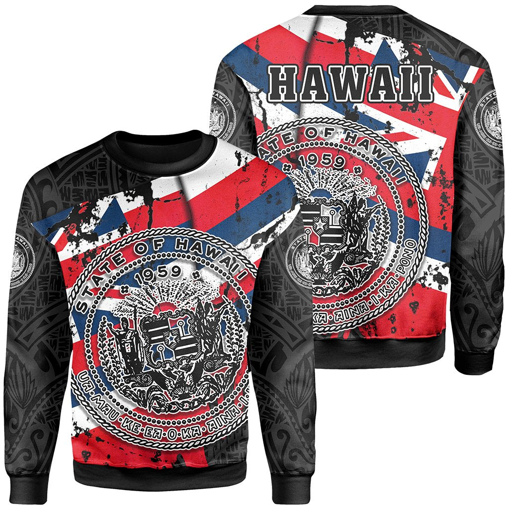 Hawaii State Crewneck Sweatshirt My Blood Unisex Black - Polynesian Pride