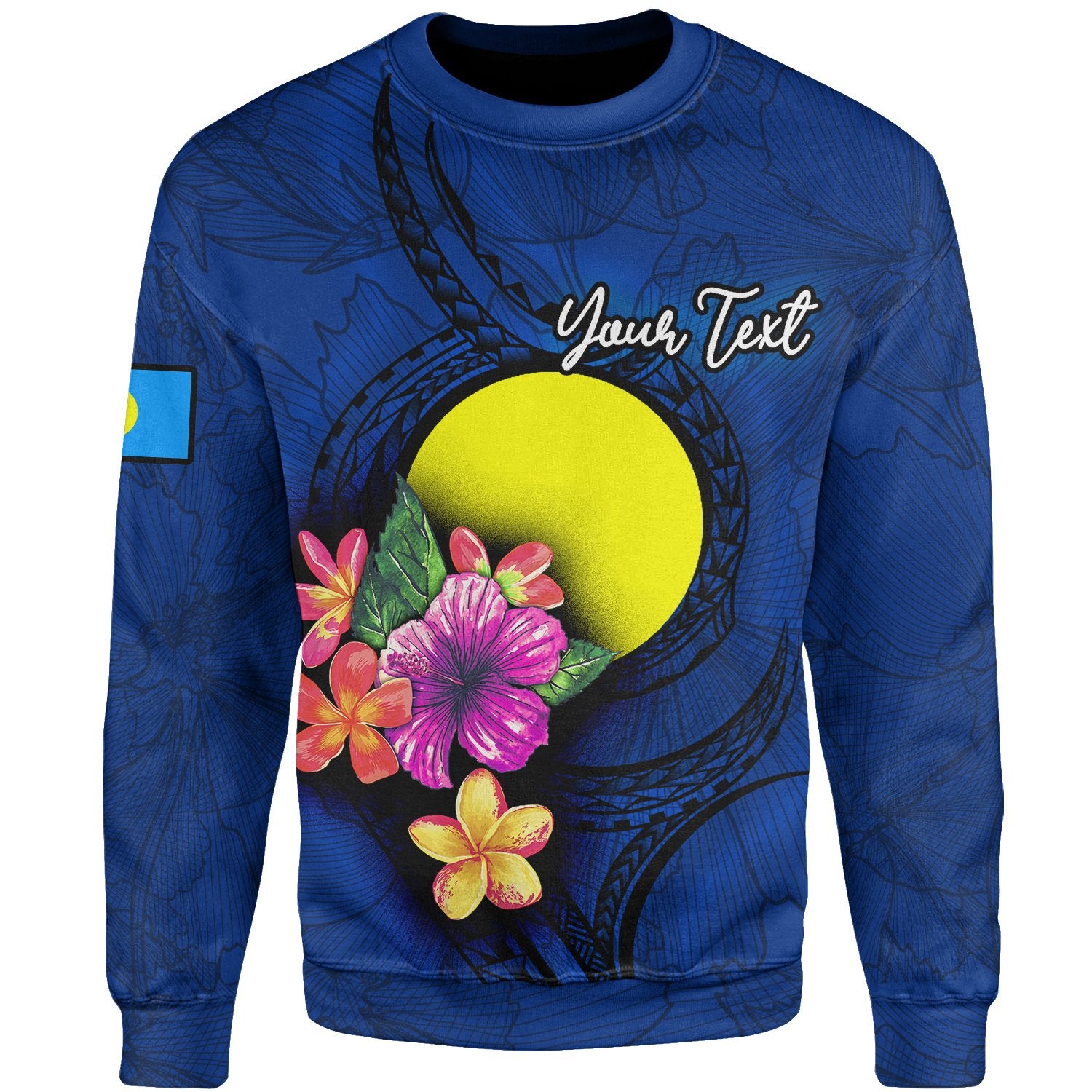 Palau Polynesian Custom Personalised Sweater - Floral With Seal Blue Unisex Blue - Polynesian Pride