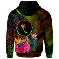 Chuuk Polynesian Hoodie Hibiscus and Banana Leaves - Polynesian Pride