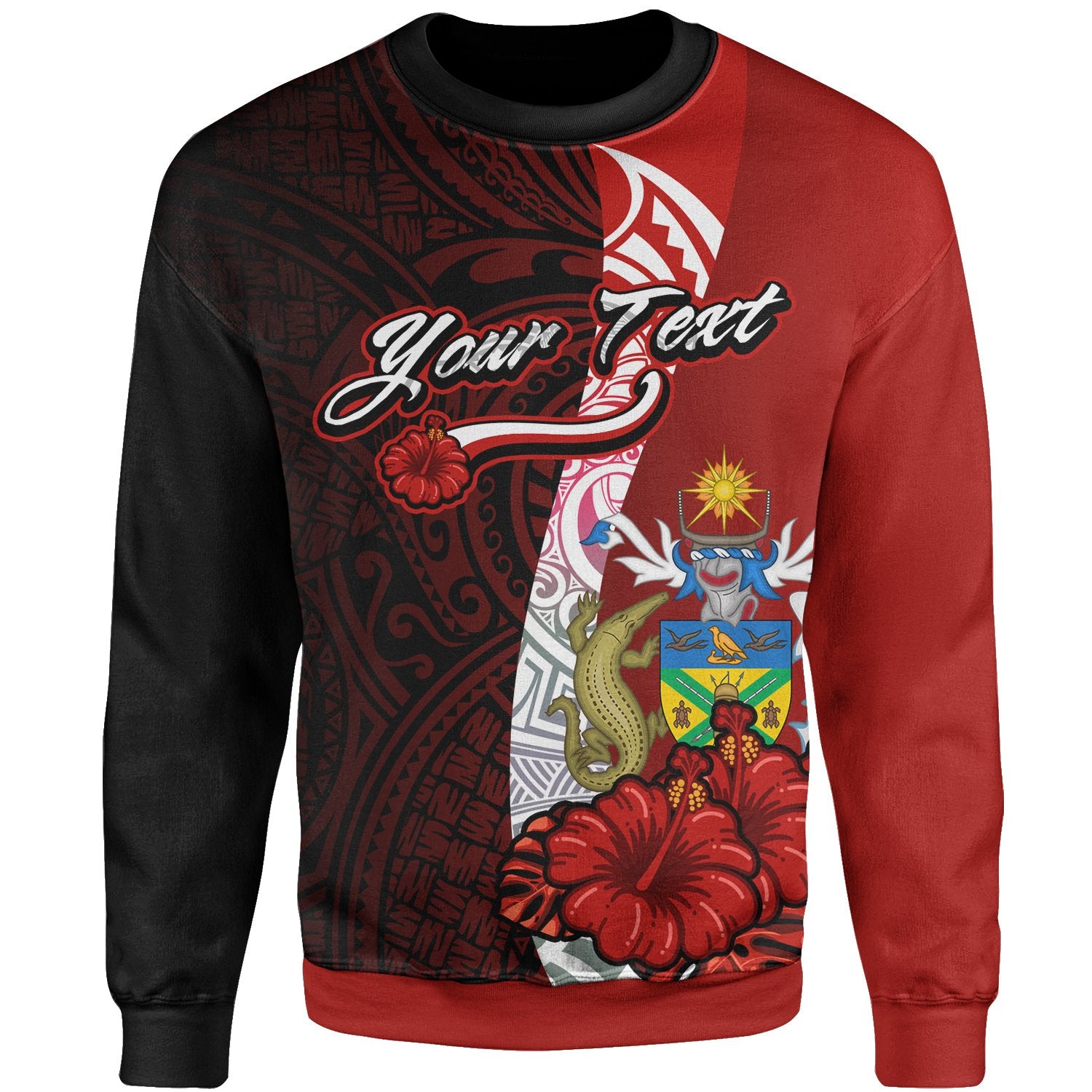 Solomon Islands Polynesian Custom Personalised Sweater - Coat Of Arm With Hibiscus Unisex Red - Polynesian Pride