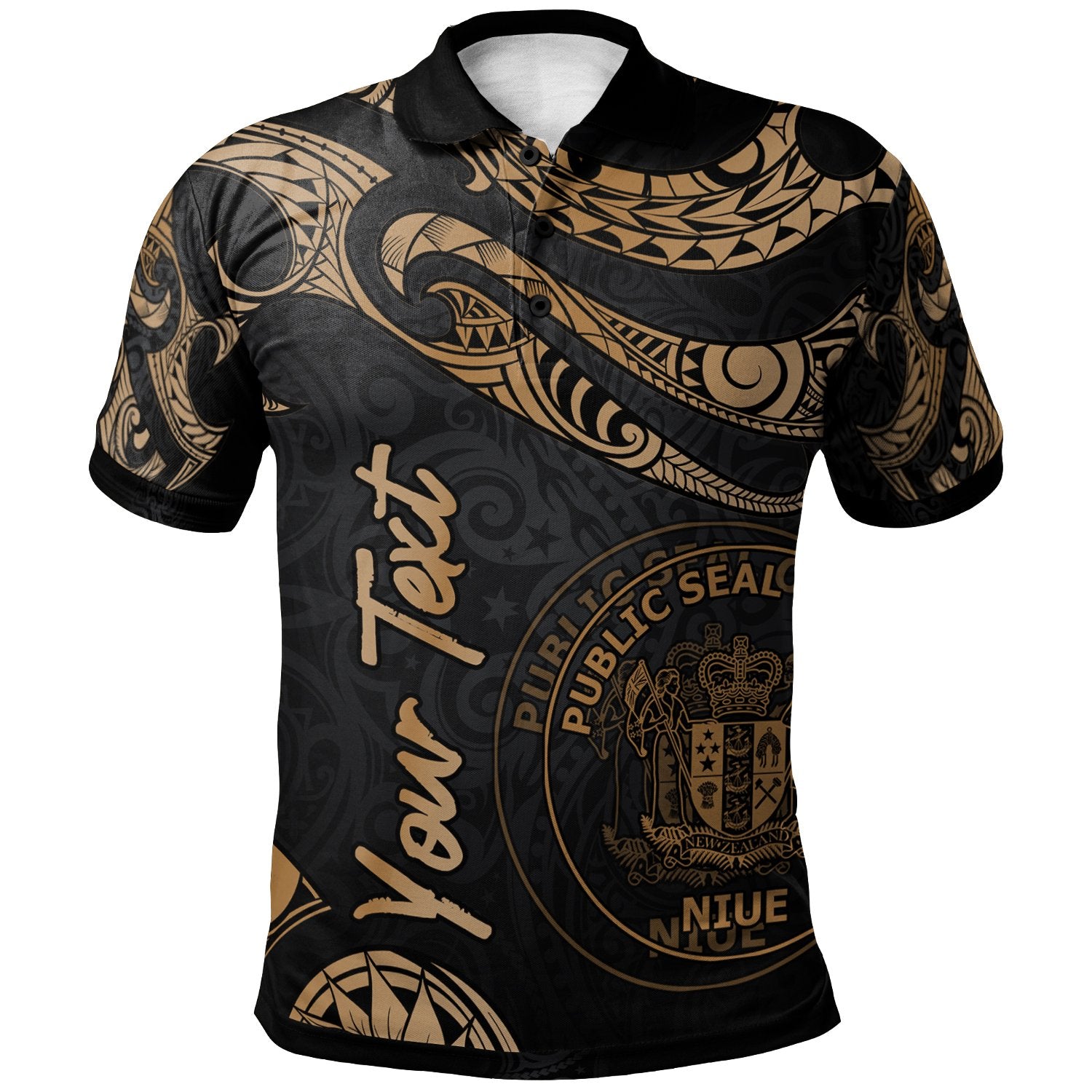Niue Custom Polo Shirt Polynesian Tattoo Gold Version Unisex Gold - Polynesian Pride