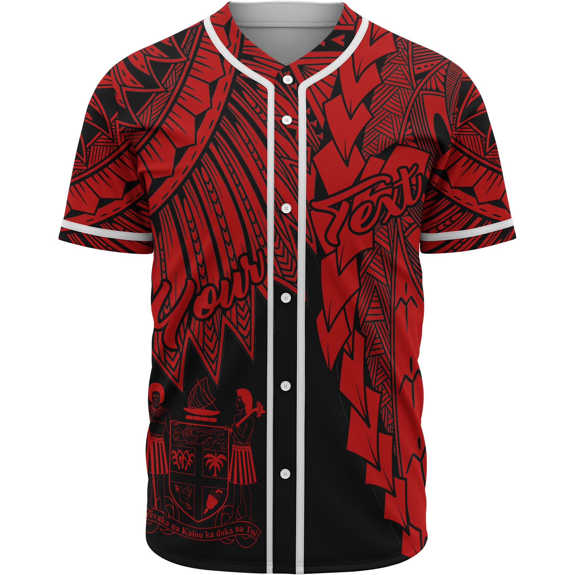 Fiji Polynesian Custom Personalised Baseball Shirt - Tribal Wave Tattoo Red Unisex Red - Polynesian Pride