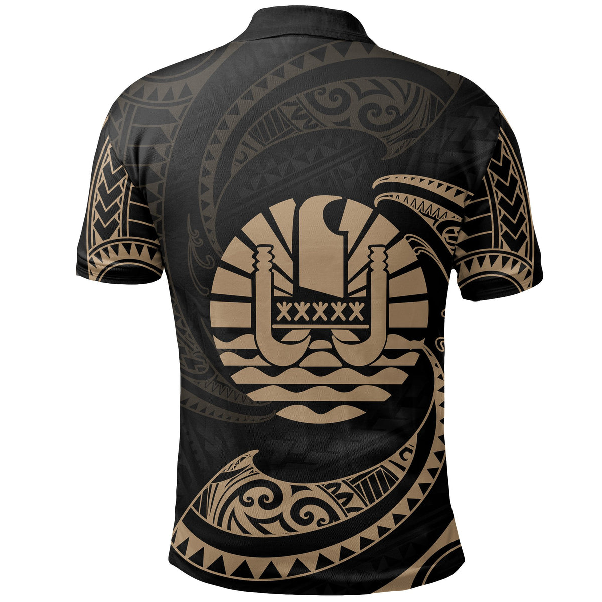 Tahiti Polynesian Polo Shirt Gold Tribal Wave - Polynesian Pride
