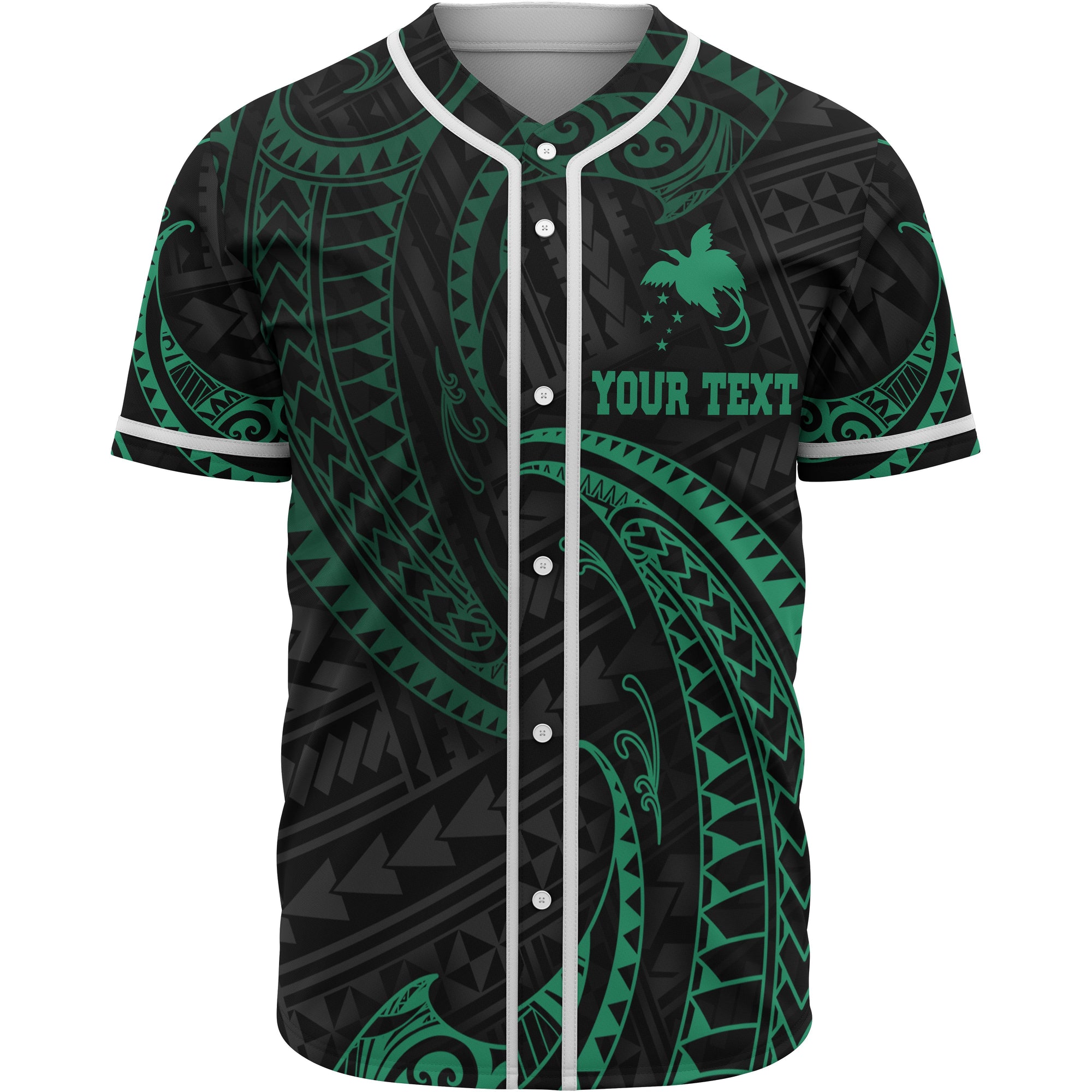 Papua New Guinea Polynesian Custom Personalised Baseball Shirt - Green Tribal Wave Unisex Green - Polynesian Pride