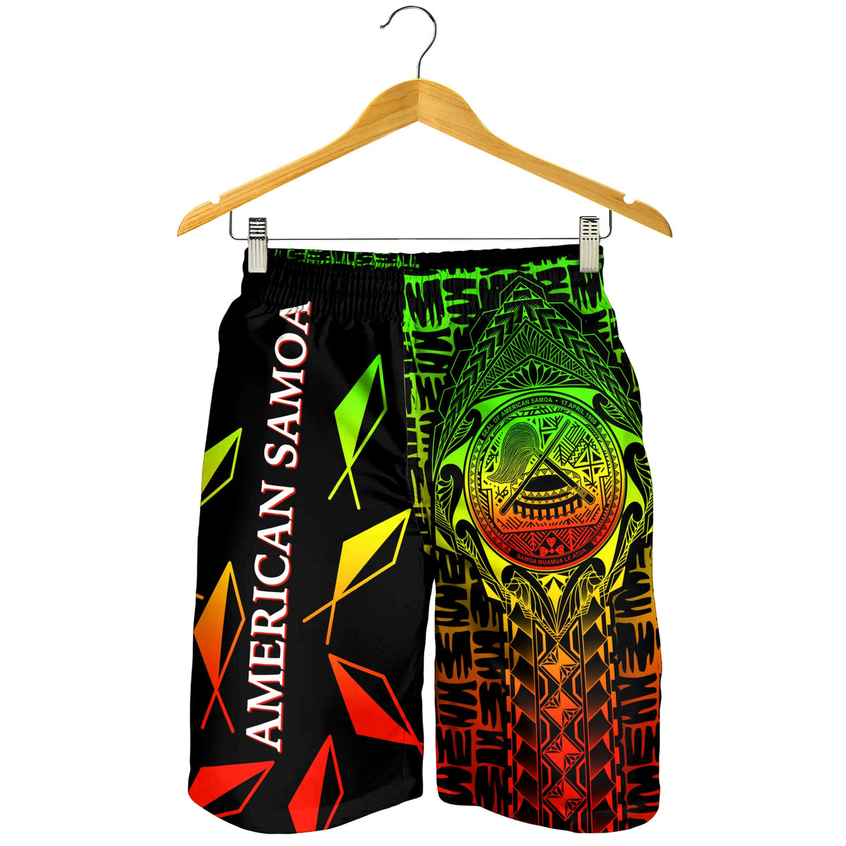 American Samoa Men's Shorts - AS Seal Rocket Style (Reggae) - Polynesian Pride