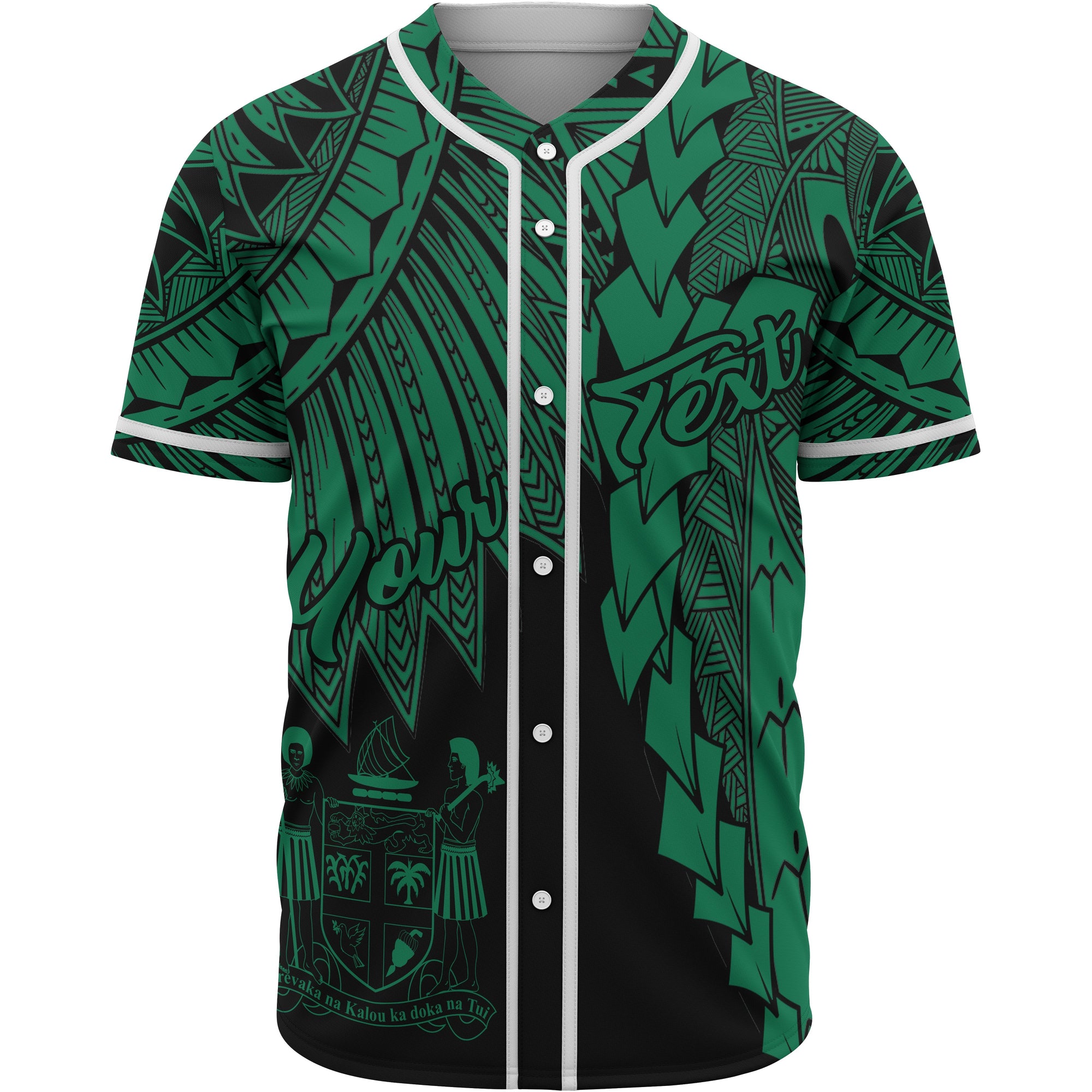 Fiji Polynesian Custom Personalised Baseball Shirt - Tribal Wave Tattoo Green Unisex Green - Polynesian Pride