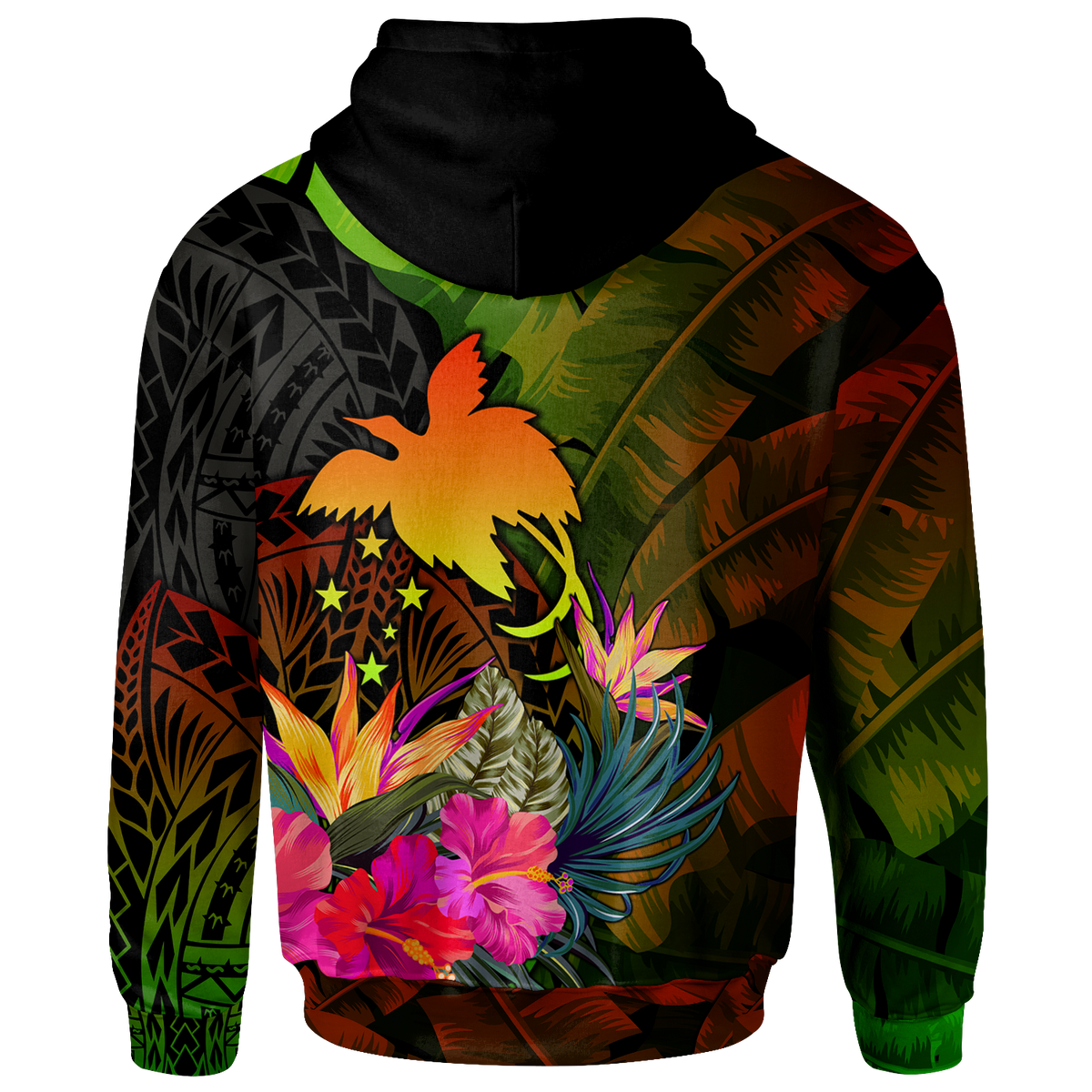Papua New Guinea Polynesian Hoodie Hibiscus and Banana Leaves - Polynesian Pride