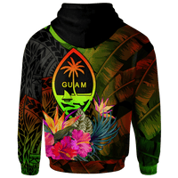 Guam Polynesian Zip up Hoodie Hibiscus and Banana Leaves - Polynesian Pride